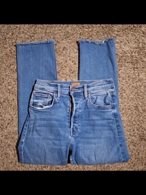 MOTHER The Tomcat High Rise Straight Leg Jeans Size 27 Raw Hem Blue
